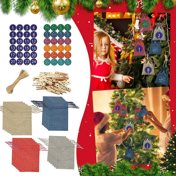 Christmas Countdown Advent Calendar Candy Bags Xmas Tree Hanging Ornaments 